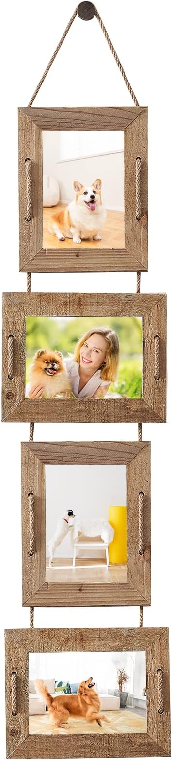 5x7 Collage Picture Frames, 4 Opening, Solid Wood, Brown, 1 Pack