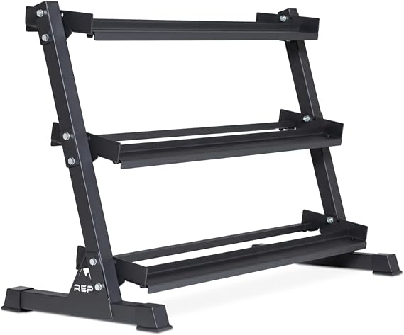 Rep Fitness Dumbbell Rack, 3-Tier, Fits 5-50 lb Sets, Metallic Black