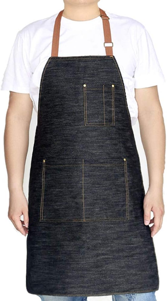 Denim Apron with Adjustable Unisex Multi-Pockets for Kitchen, Craft