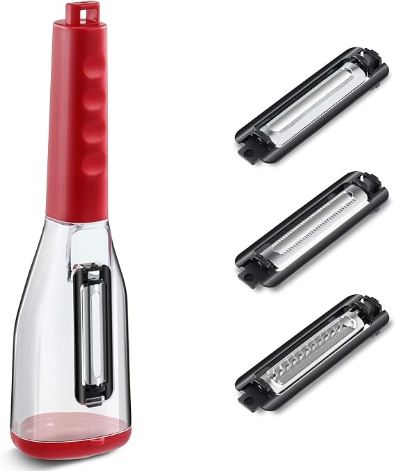 Vegetable Peeler with Storage Container with 3 Interchangeable Blades