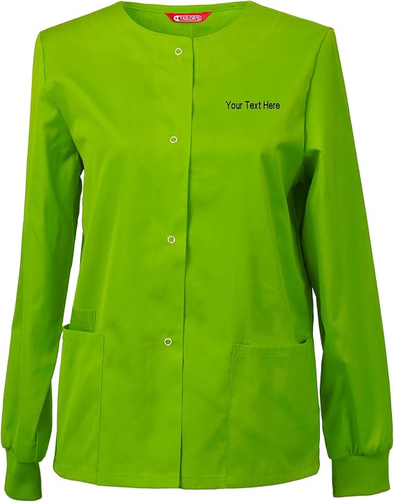 Embroidered Women's Scrub Jacket Workwear Snap Front Warm-up Jacket Personalized with Your Text