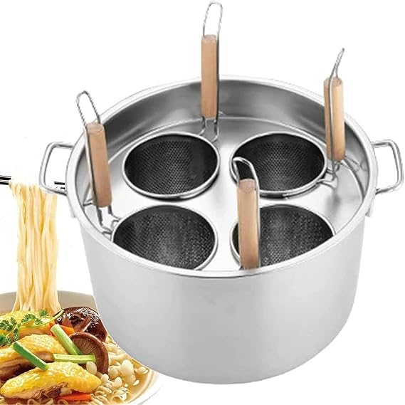Pasta Pot with Lid Multipurpose Stock Pot Steamer with Divider and Colander Strainer Stainless Steel Large Capacity Cooking Pot for Spaghetti Macaroni Dumpling,4 Holes [Energy Class A]
