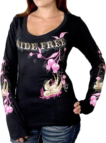 Hot Leathers Black Cherries Scoopneck Ladies Long Sleeve Tee