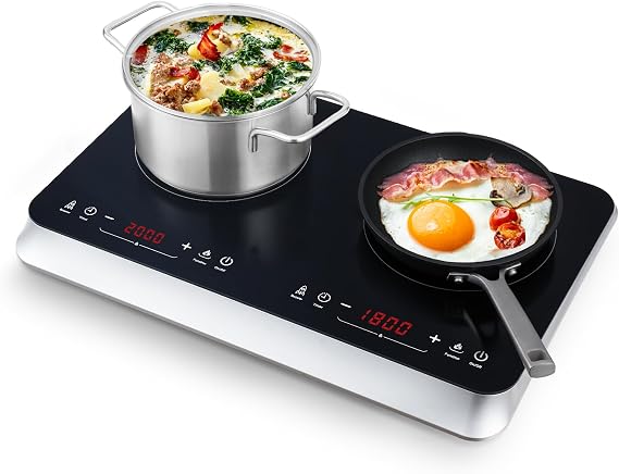 COOKTRON Double Induction Hob, Portable Induction hob with Dual Zone, Touch Control, Boost Function, 10-Level Adjustable Temperature/Power, 4-Hour Timer, Child Safety Lock, 2800W