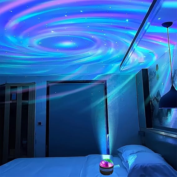 Star Projector Bedroom Bedside Lamps, Black Galaxy Projector Starry Sky Lamp DMX Sound Active, 7 Modes Night Light for Kids Room Decor