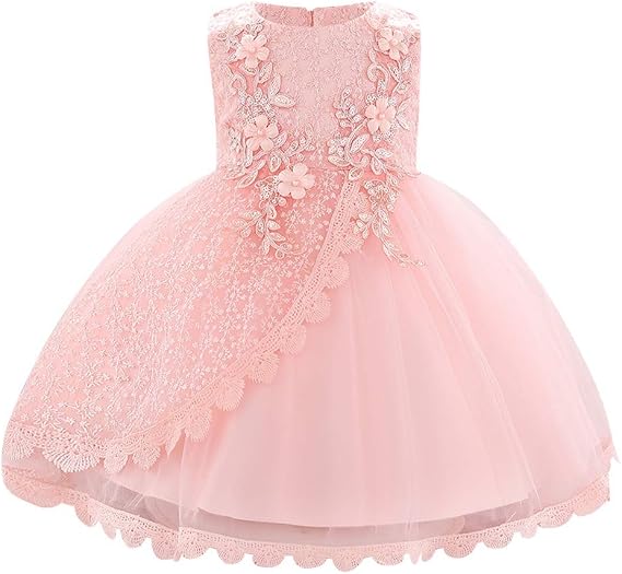 OBEEII Baby Girl Baptism Dress Infant Christening Tulle Gown Wedding Flower Girl Embroidery Special Occasion Tutu Dress