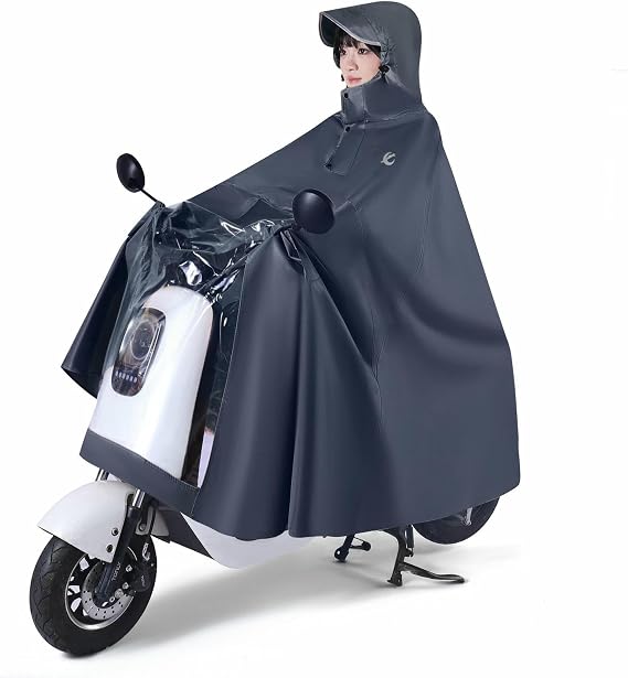 Poncho Electric Vehicle Raincoat, Extra Long And Thick, Motorcycle Thick Windproof- Blue-xl