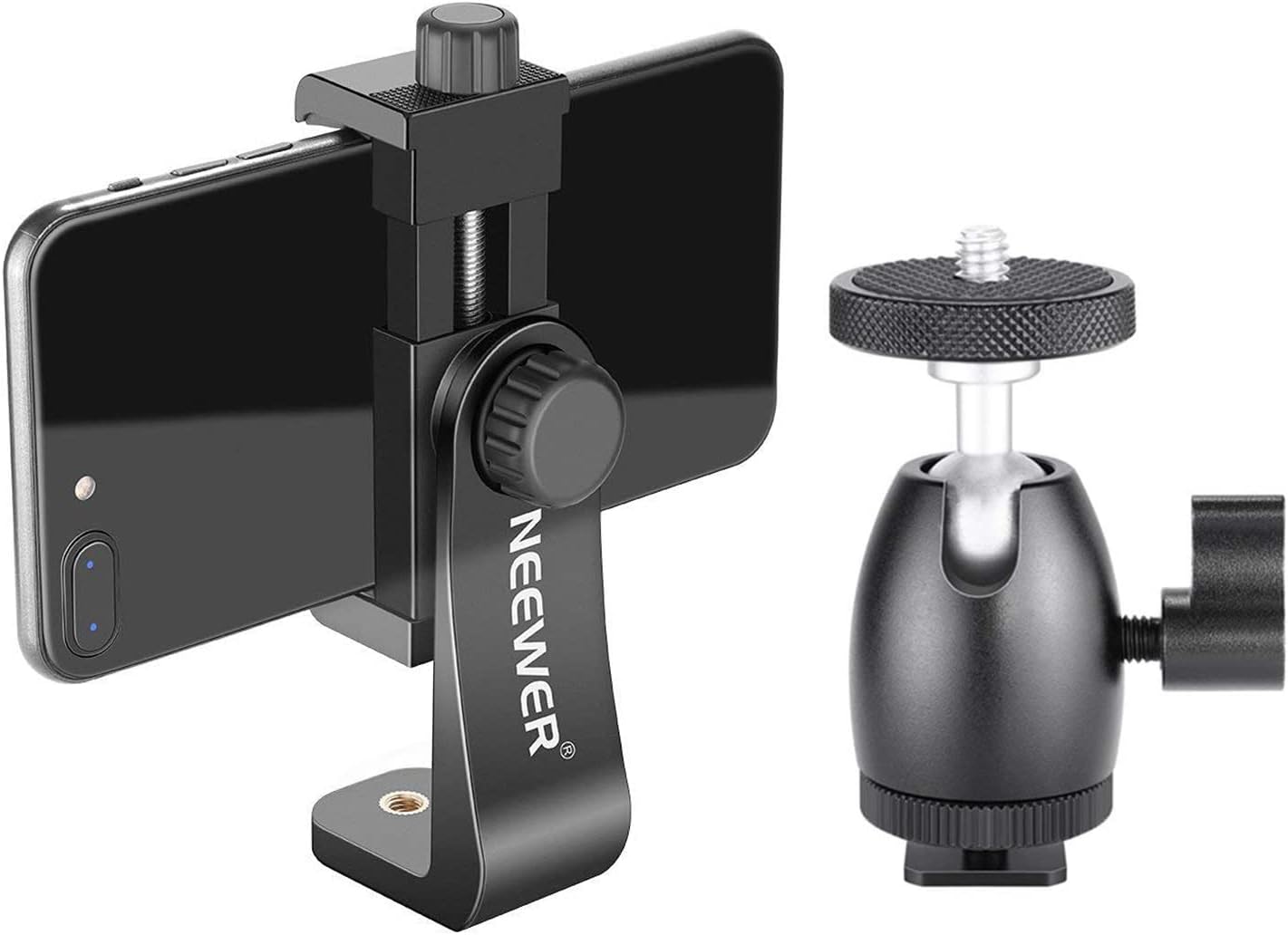 Neewer 360 Degree Vertical Rotating Smartphone Holder with Ball Joint for iPhone X 8 7 Plus 7 6 Plus, Samsung S8 S7 S6 and Other Phones Width Between 1.9-3.9 Inches4.8-10 cm Black