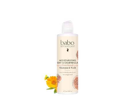 Babo Botanicals Moisturizing Oat & Calendula 2-in-1 Shampoo & Wash Gentle Cleansing for Dry or Sensitive Skin Safe for Baby, Toddler, Kids & Family Lightly Scented Vegan