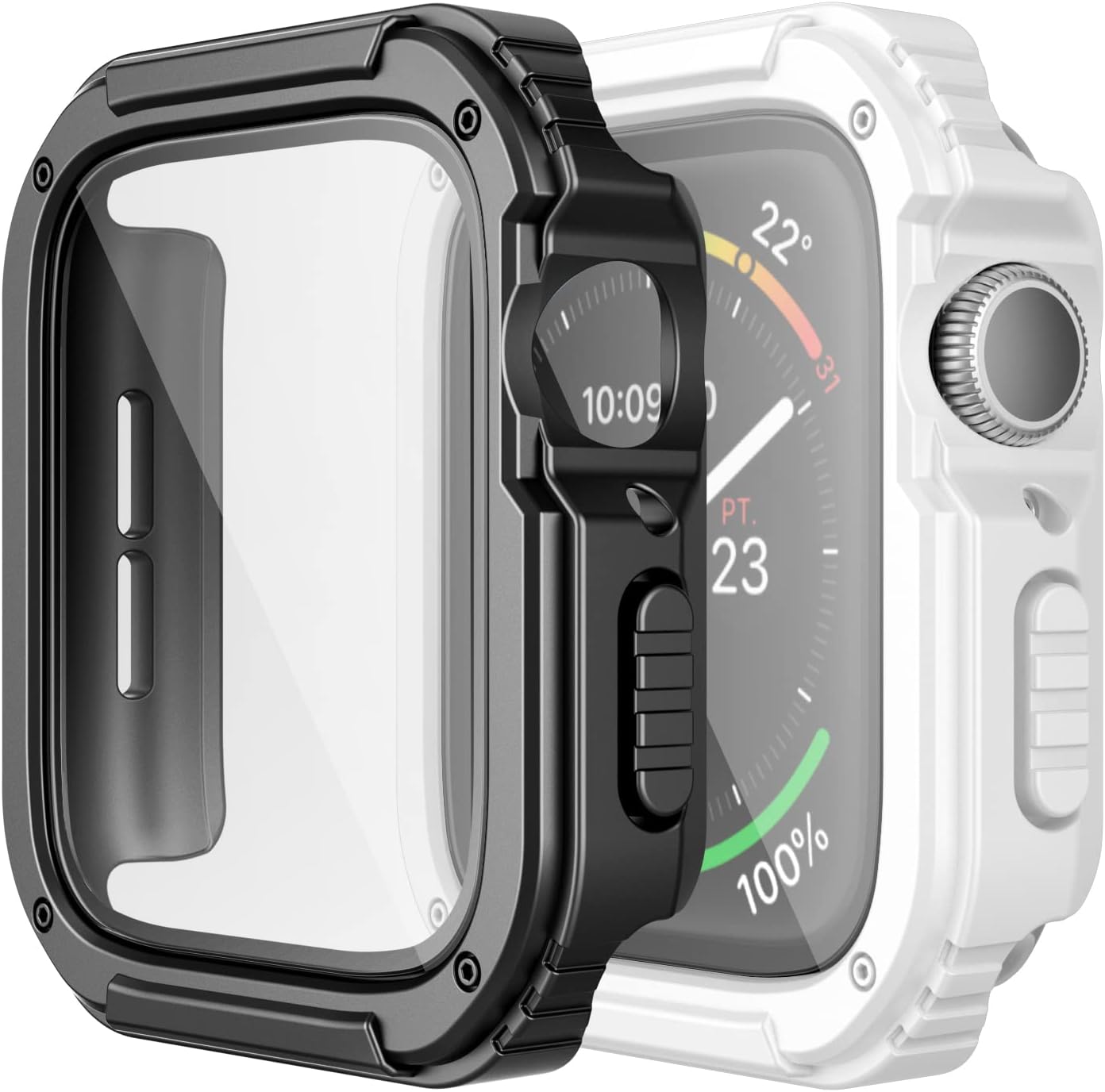 Adepoy 2 Pack Rugged Case Compatible for Apple Watch 45mm Series 987 with Tempered Glass Screen Protector, Military All Around Hard TPU Protective Cover Case Shockproof Bumper for iWatch Men 45mm