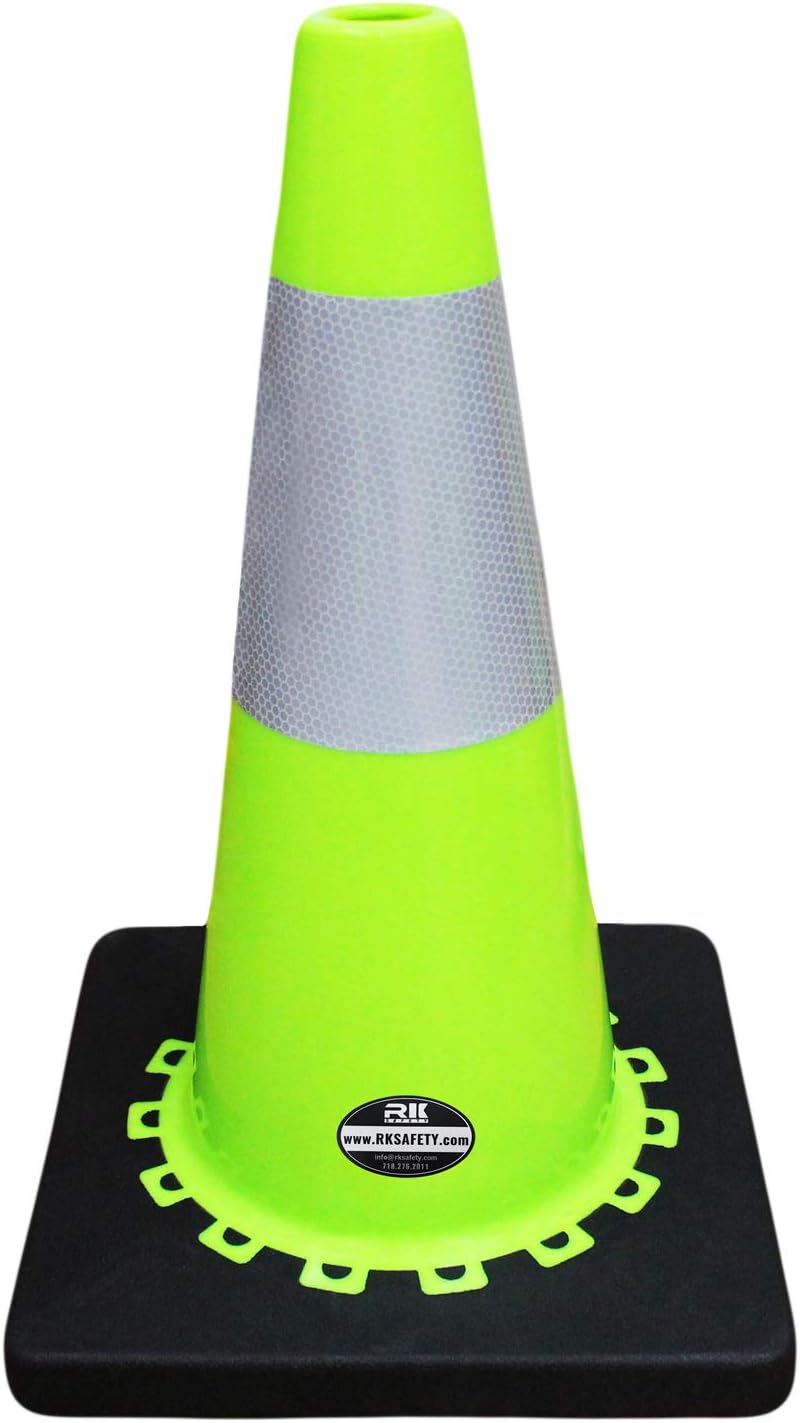 (Set of 6) 18" Orange RK Safety Traffic PVC Cones, Black Base - No Reflective Collar