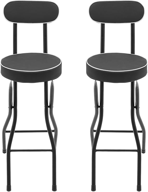 2PCS Folding Bar Stool with Backrest, Tall Folding Chair Counter Height Foldable Chairs Tall Bar Collapsible Stools for Adults Kitchen Guitar Shop Cafe Barstools (Black)