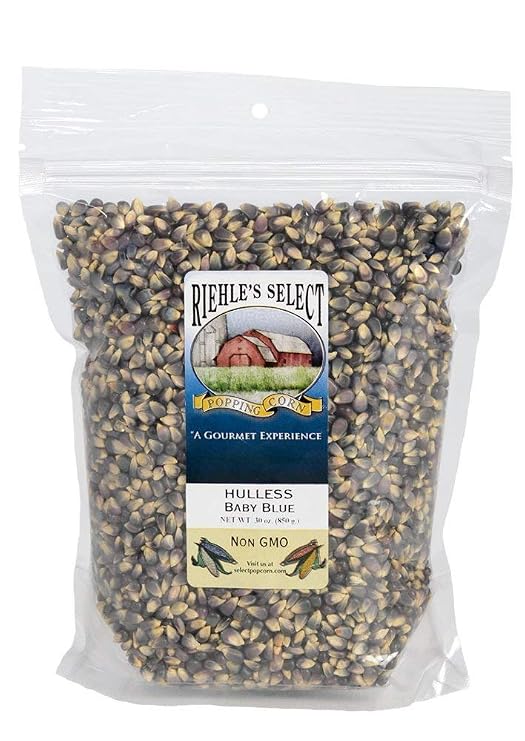 Riehle's Select Popping Corn - Hulless Baby Blue Whole Grain Popcorn - (28oz) Resealable Bag