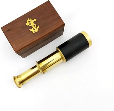 6" Handheld Brass Telescope with Wooden Box - Pirate Navigation