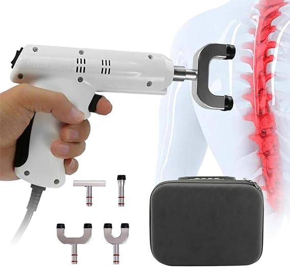 Electric Chiropractic Adjusting Tool, Chiropractic Activator, with 4 Massage Heads & 3 Level Force (75N/180N/300N), for Adjust Vertebration and Thoracic Scoliosis Muscle Relaxation,White