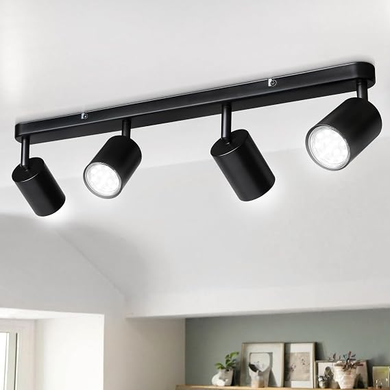 4 Way Spotlight Ceiling Lights, Modern Kitchen Ceiling Light Fittings Black, Industrial Ceiling Spots Wall Lights, Adjustable GU10 Spotlights for Bedroom Living Room Hallway,Bulbs Not Included