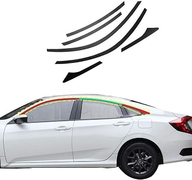 XITER Car Door Window Edge Trim Stripe Exterior Automobile Body Cover Retrofitting Sticker Accessories for Honda 10th Civic 2016 2017 2018 2019 2020 2021(Carbon Fiber Black)