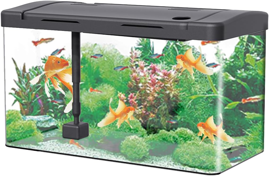 Fish Tank Acrylic Aquarium 12L (35 x 18 x 24 Cm) Fish Breeding Box, Fish Bowl With Fish Tank Filter and Oxygen Supply, LED Lights, Goldfish Turtle Shrimp Tank for Home Office Living Room