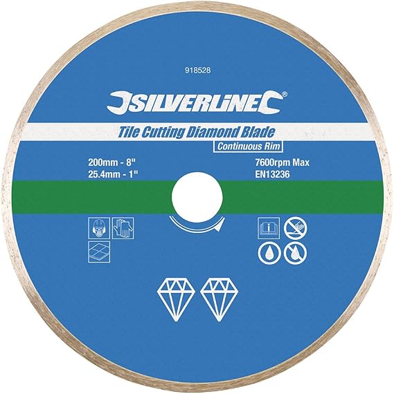 Silverline 918528 Tile Cutting Diamond Blade 200 x 25.4 mm Continuous Rim