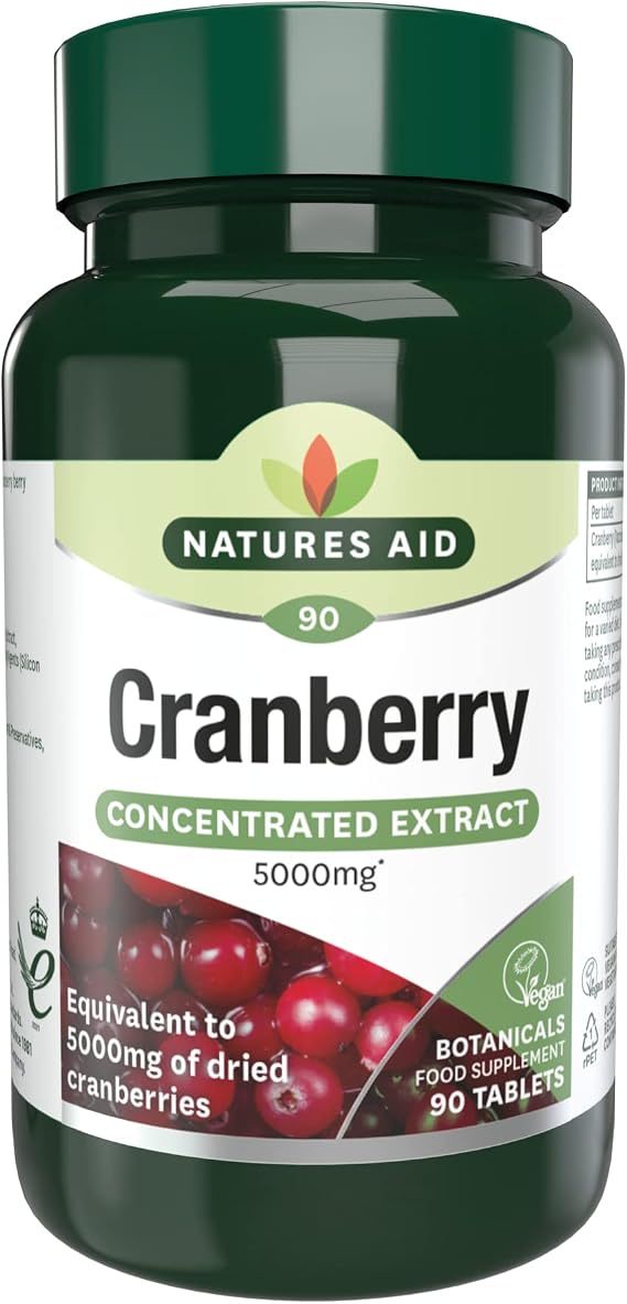 Natures Aid Cranberry 5000mg – High Strength Tablets – Supports Urinary Tract Health & Immune System – Antioxidant Protection – Vegan, Gluten Free – 90 Tablets – Food Supplement