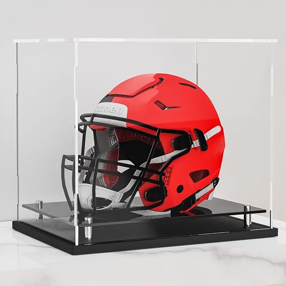 Football Helmet Display Case Full Size, Clear Acrylic Case with Black Base