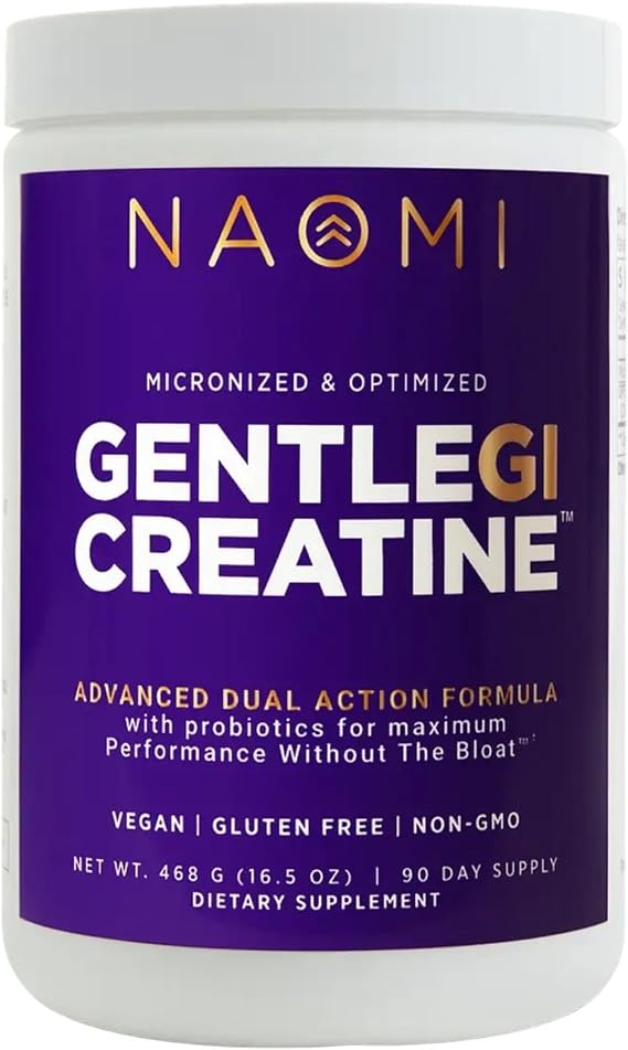 NAOMI Gentle GI Creatine with OPTIBIOME, Gut-Friendly Creatine Monohydrate for Muscle Strength, Recovery & Mental Focus, Non-GMO, Clean, Daily Creatine Supplement for Men & Women, 90-Day Supply