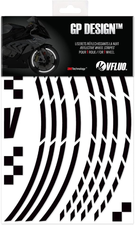 VFLUO - Motorcycle GP Reflective Wheel Stripes kit, 1 Wheel Rim Stickers Pack, 3M TechnologyTM - High Lateral Visibility - Discreet & Design - Easy installation