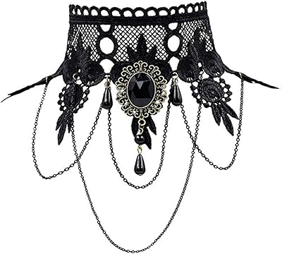 iWenSheng Halloween Costumes Jewelry for Women - Steampunk Black Lace Choker Necklace Gothic Jewelry Accessories, Vampire Choker Necklace Costume for Teen Girls