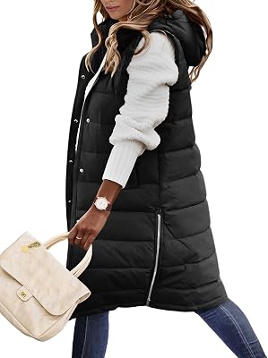 HEEKPEK Womens Puffer Vest Winter Hooded Sleeveless Zip Up Long Puffy Jacket Warm Thick Quilted Coats with Pockets