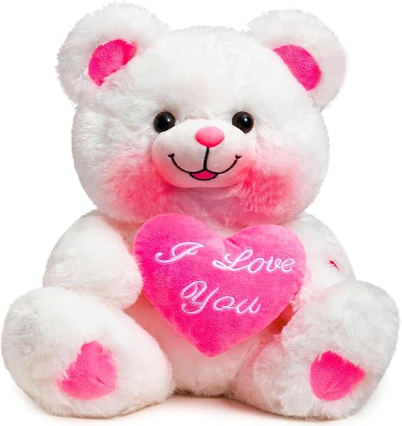 BEJOY Teddy Bear with Pink Heart Plushies That Says I Love You Blushes LED