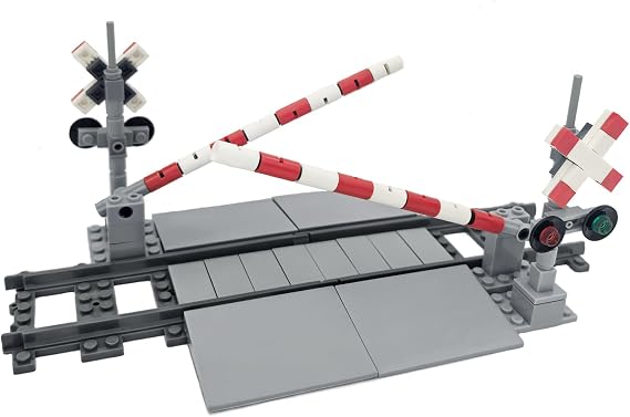 City Train Tracks Railroad Crossing Building Blocks Set Compatible with All Major Brands,Classic City Straight Tracks Railway Rail Crossing with Train Expansion Accessories Guardrails Construction Set
