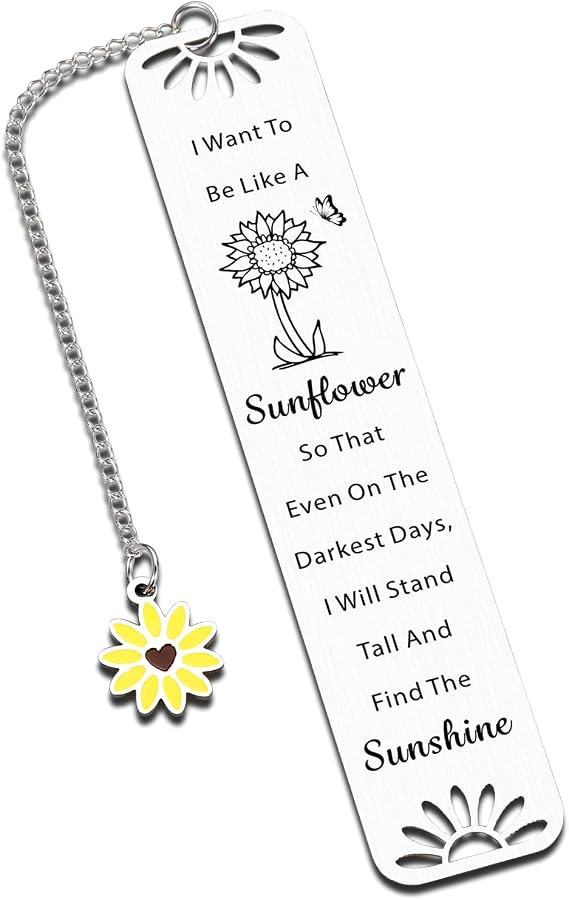 VANLOVEMAC Sunflower Gifts for Women Girls Bookmarks with Sunflower Chain, Book Markers for Reading Women Best Friends Birthday Inspirational Graduation Gifts Christmas Stocking Stuffers, Silver