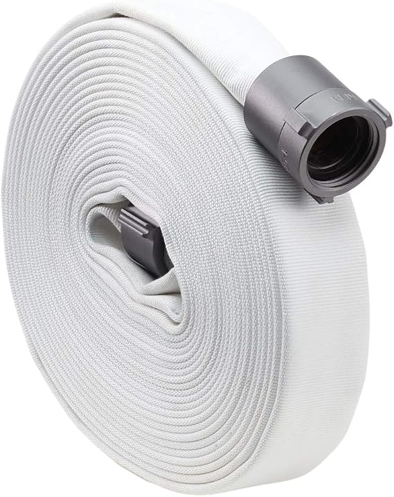 FireHoseDirect Fire Hose - 1 inch x 100' Lay Flat Water Hose - Made in the USA - White Forestry Firefighter Hose - NPSH Couplings
