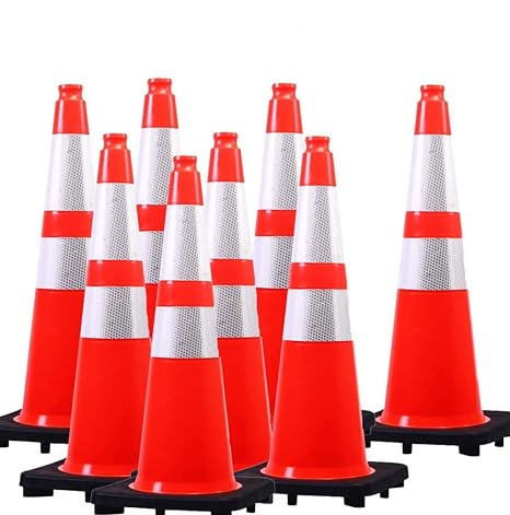 Besea 28 Inch Orange Traffic Cones, Heavy Duty Rubber Base