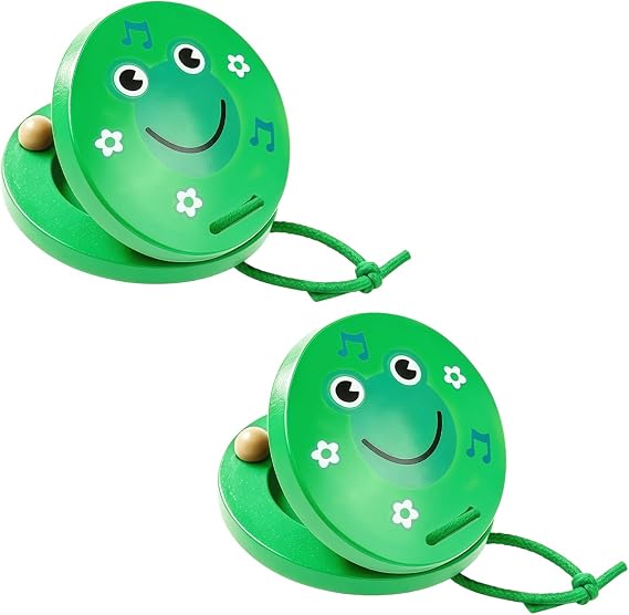 2pcs Green Frog Castanets Frog Shape Clapper Board Wooden Cartoon Animal Musical Instruments Rhythm Castinette Toys for Classroom Music