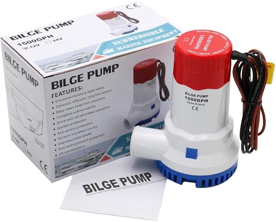 1500 GPH 12V Non-Automatic Marine Electric Bilge Pump | For boats and marine water equipment, drains accumulated bilge water, low-noise operation