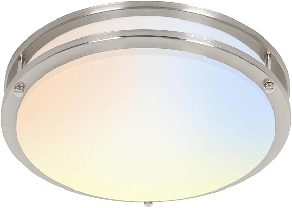 hykolity 16 inch Dimmable LED Flush Mount Ceiling Light Fixture, Brushed Nickel, 36W, 2200LM, 2.7/3/3.5/4K/5K Adjustbale, 120Light Angle, CRI90, Ceiling Lamp for Bedroom, Kitchen, Office, ETL Listed