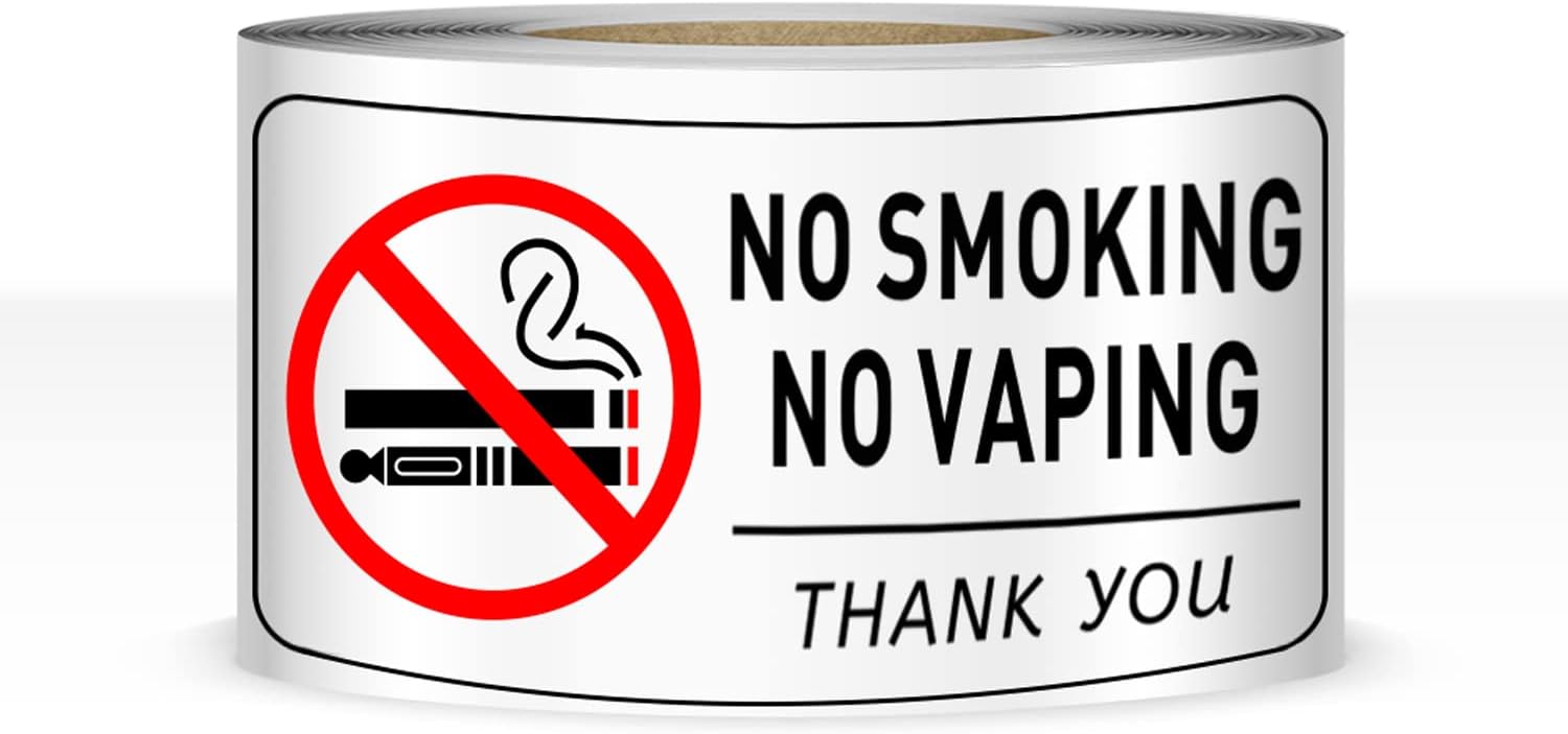 200 PCS No Vaping Sticker Tape 2X4 No Smoking Sign Vinyl No Smoking Window Decals for Vehicles Car Business