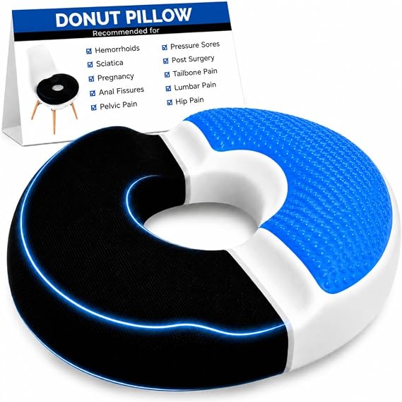AnboCare Donut Gel Sitting Pillow - Orthopedic Memory Foam for Tailbone Pain, Hemorrhoid, Bed Sores, Postpartum, Prostate, Coccyx & Sciatica Pain