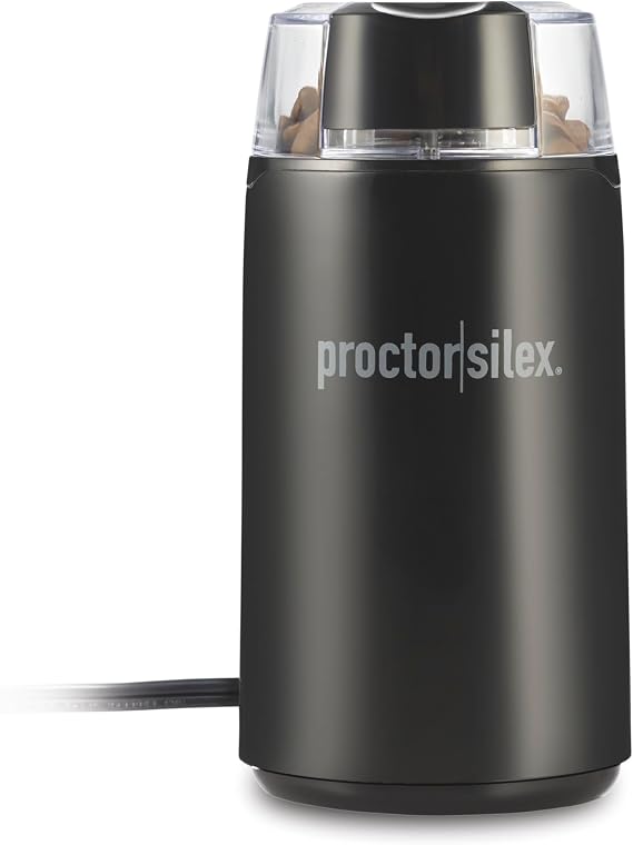 Proctor Silex Electric Coffee Grinder for Beans, Spices and More, Stainless Steel Blades, Makes upto 12 Cups, Black