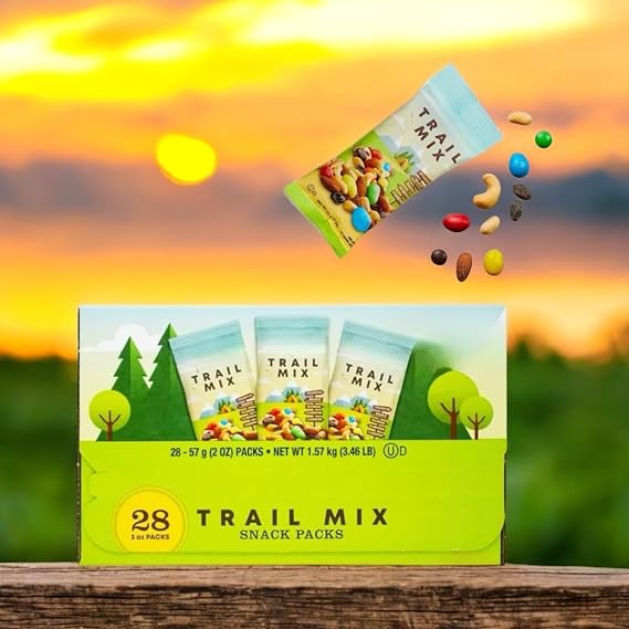 Trail Mix Snack Packs 2 oz, 28 Count Healthy Nut & Dried Fruit Mix, No Added Sugar, High Protein, Energy Boosting, Gluten-Free, Freshness Sealed Packs for Healthy Snacking