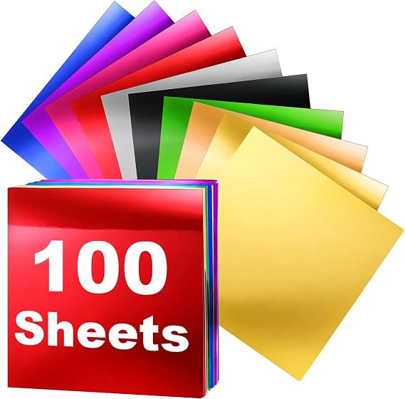 ZEAYEA 100 Sheets Metallic Cardstock Paper 12" x 12", 250 GSM Reflective Shimmer Cardstock, 10 Color Mirror Finish Paper Foil Board for Crafting, Invitation, Decoration, Card Making, DIY Projects