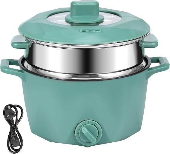 Electric Hot Pot with Stainless Steel Steamer,2L Portable Non-Stick Mini Multifunctional Cooker,2 Gear Rapid Noodles Cooker,Electric Pot Skillet for Stir Fry Raman Soup Noodles Steak