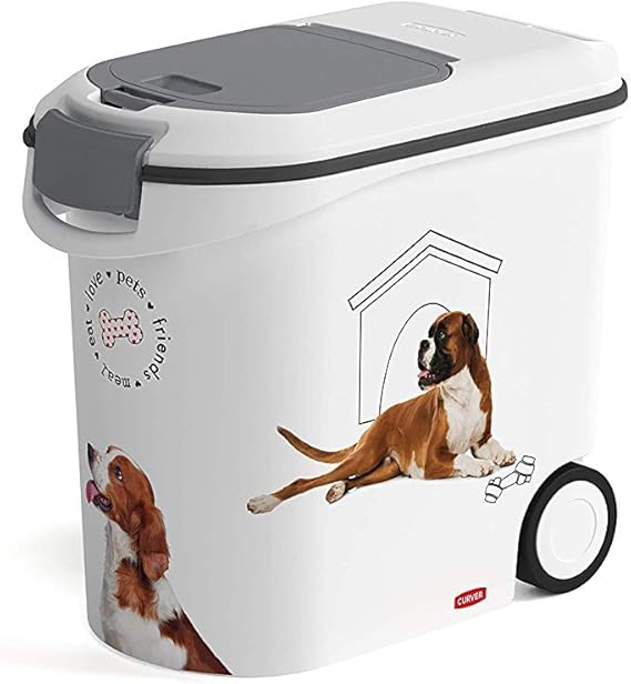 Curver 241095 Food Container 12 kg I 35L White/Grey/Love Pets Dogs 49.3 x 27.8 x 42.5 cm