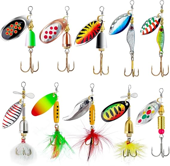 TB Tbuymax Fishing Spinner Baits for Freshwater and Saltwater, 10pcs Rooster Tail Fishing Lures & Spinning Spoons, Hard Metal Baits for Bass Trout Salmon with 2 Tackle Boxes
