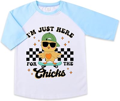 Boys Easter Shirt Toddler Easter Egg Hunt Chick Graphic Tees Raglan Easter Clothes Outfit for Children 2-7 Years