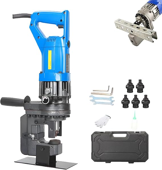Hydraulic Hole Puncher, Handheld Hydraulic Punching Machine with 5 Dies and Case, Removable Handle, Safety Valve, 2-3s Fast Punching, 1500W Electric Metal Hole Puncher for Steel, Iron(Channelsteel)