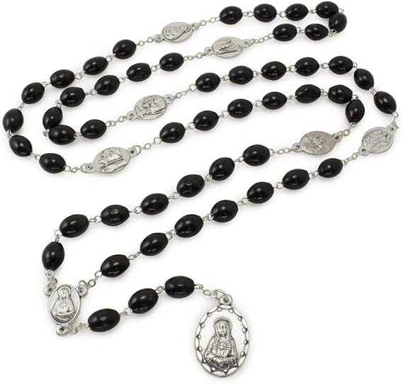 Seven Sorrows of Mary Rosary Chaplet Oval Black Wood Beads - Servite Rosary