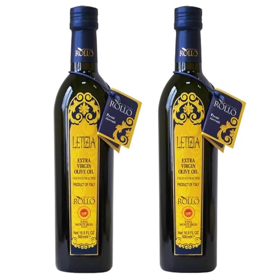 Azienda Rollo Letizia Extra Virgin Olive Oil 100% Authentic Italian EVOO, DOP Monti Iblei Sicilian Olive Oil, Tonda Iblea, Cold Extracted, Premium Olive Oil, Glass Bottle, Product of Italy, 500ml (16.9 Fl Oz) (Pack of 2)