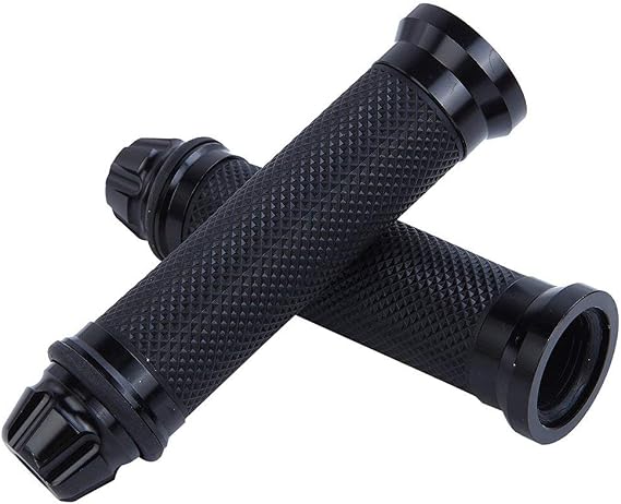 Motorcycle Hand Grips with Bar End Cap, Racing CNC Aluminum & Soft Rubber Handlebar Universal for 7/8"(22mm) Handle Bar